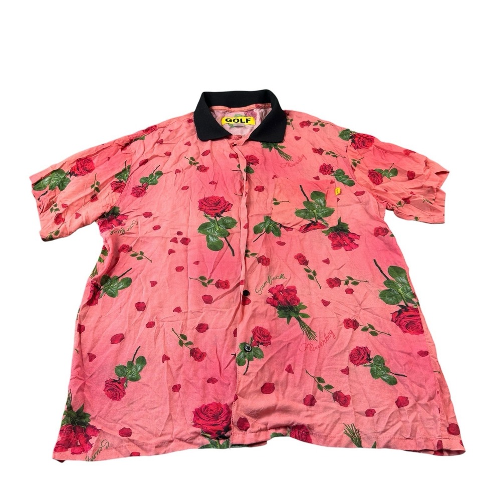 Golf Wang Pink Rose Floral Rayon Men's S/S Button Front Size XL Mint